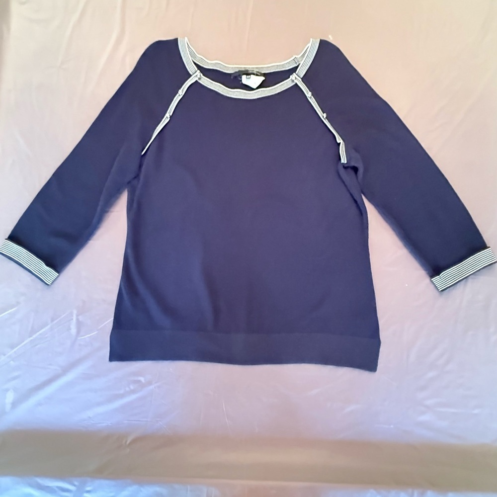 Les Copains 3/4 Sleeve Navy Boatneck Sweater Size 44/XL MSRP $550 from Saks - Picture 10 of 13